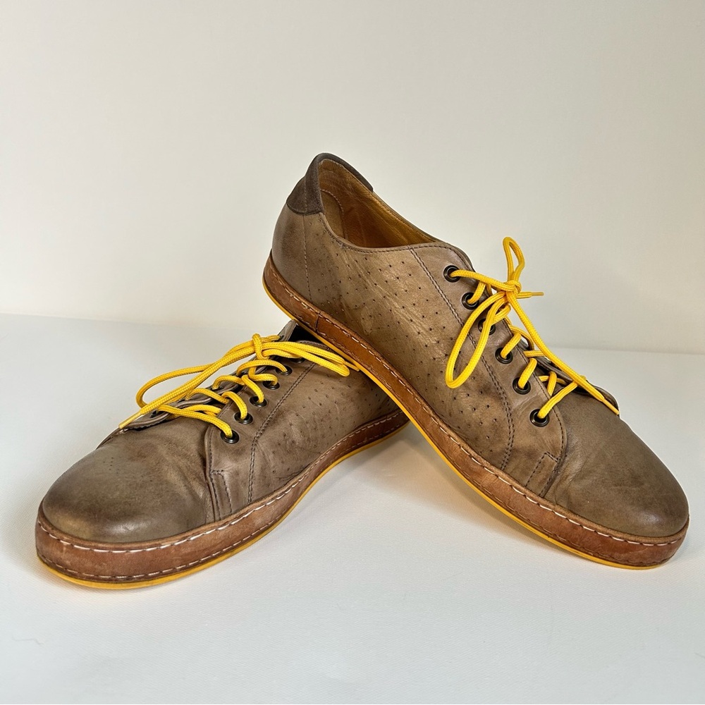 EXTON Italian Brown Leather Men's Loafers Yellow Sole Laces Euro 45 (USA 11) - Picture 4 of 12